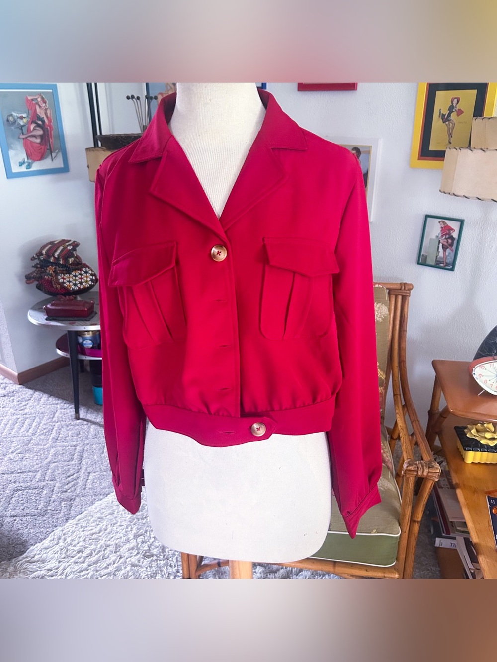 Retro Jacket | Dark Red | L XL | 40s Style | Military | Hell Bunny Ravenwood